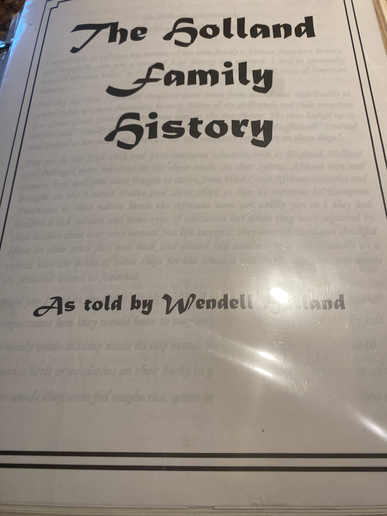 Title page: The Holland Family History, as told by Wendell Holland